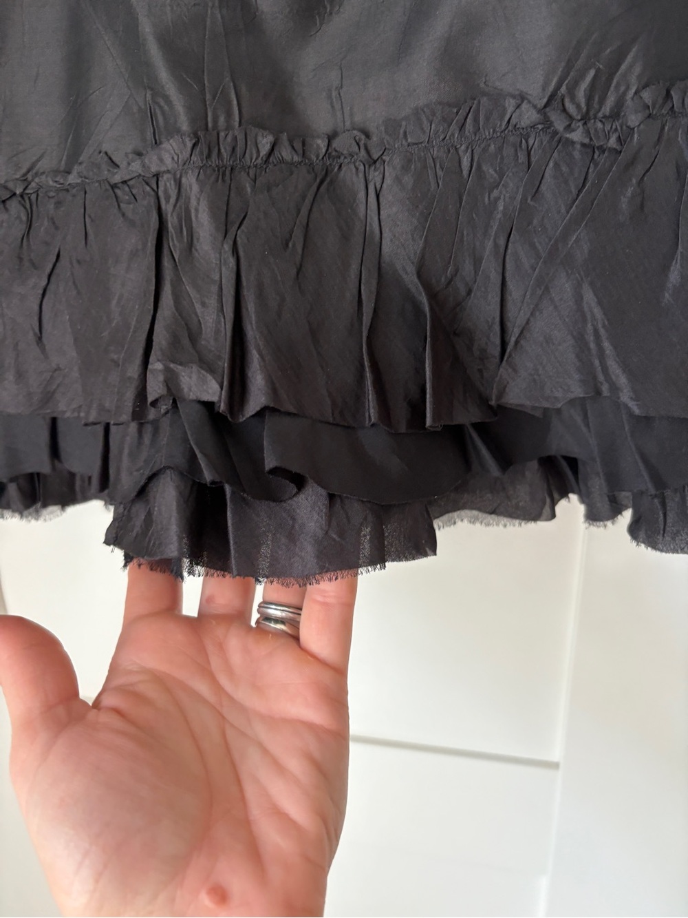 100% Silk Black Tiered Ruffle Midi Skirt